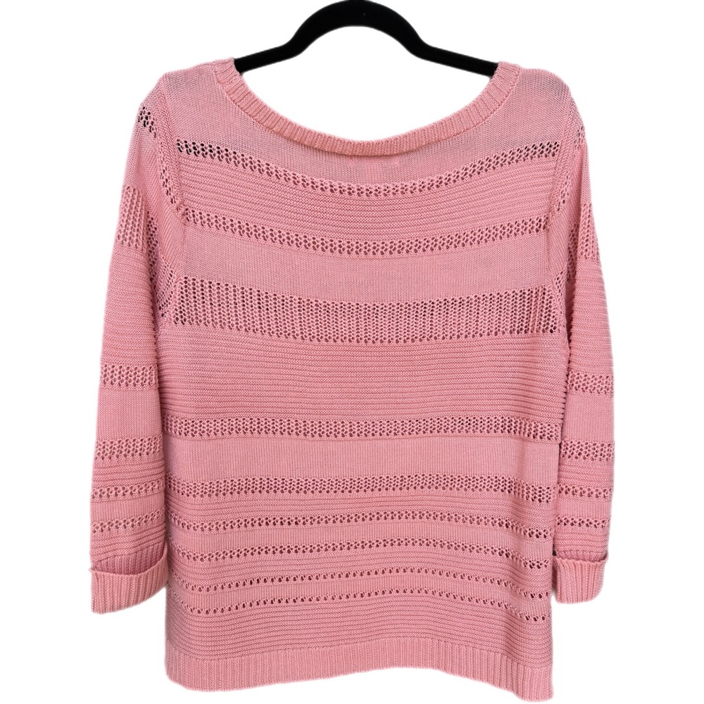 New York & Company Striped Open Knit Button Accent Sweater Blush Pink‎ - Picture 3 of 7